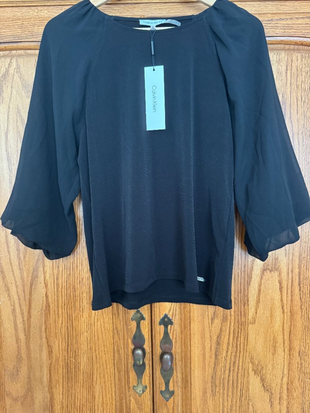 Calvin Klein Black Sheer Sleeve Blouse